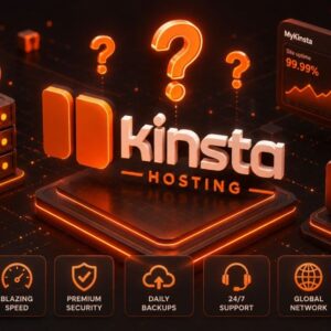 Kinsta Hosting platform with servers, security locks, backups, and performance features